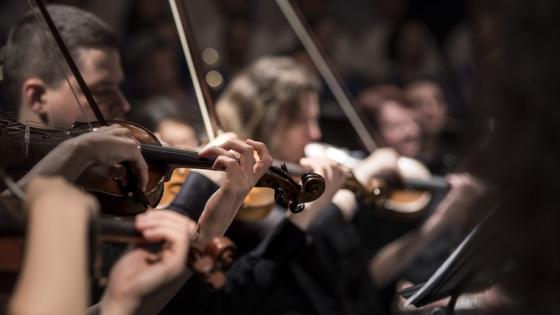 orchestra playing violins