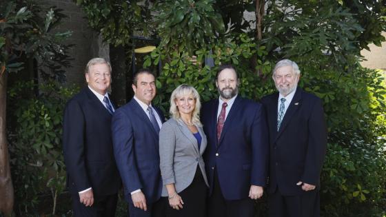 Mesa Water Board of Directors (from left to right: James R. Fisler, Director; Shawn Dewane, Vice President; Marice H. DePasquale, President; Fred R. Bockmiller, P.E., Director; and Jim Atkinson, Director). Photo taken prior to covid-19.